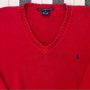 POLO RALPH LAUREN SPORT-Red Cotton Knit V Neck Sweater Sz XL Women